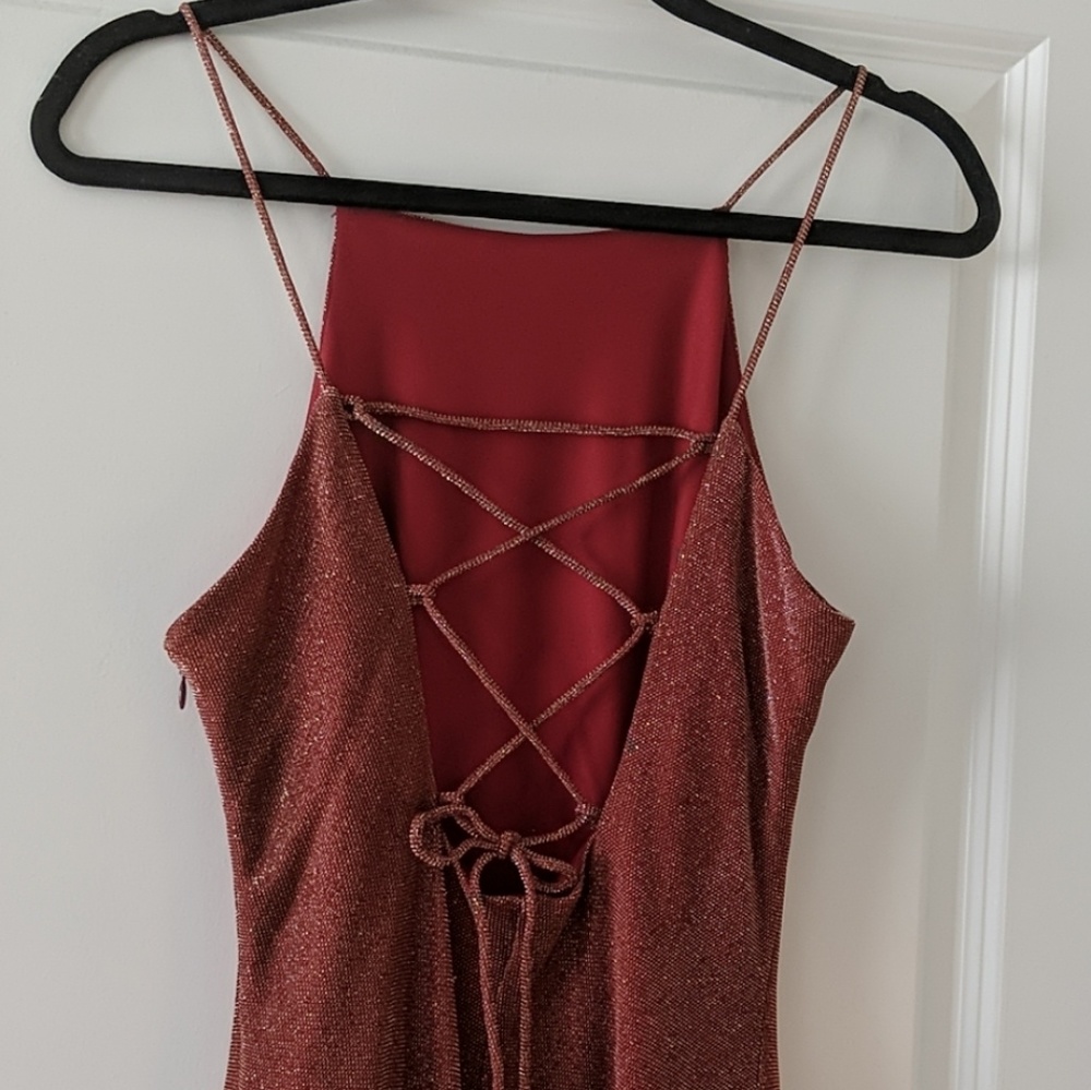 Long Red formal lace up dress